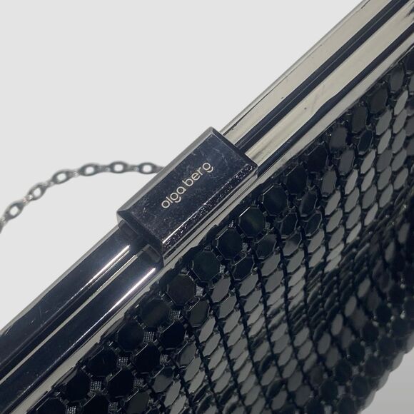 Olga Berg Clutch Black Metal Mesh Pouch Evening Cocktail Wedding Shoulder Bag - Picture 4 of 10